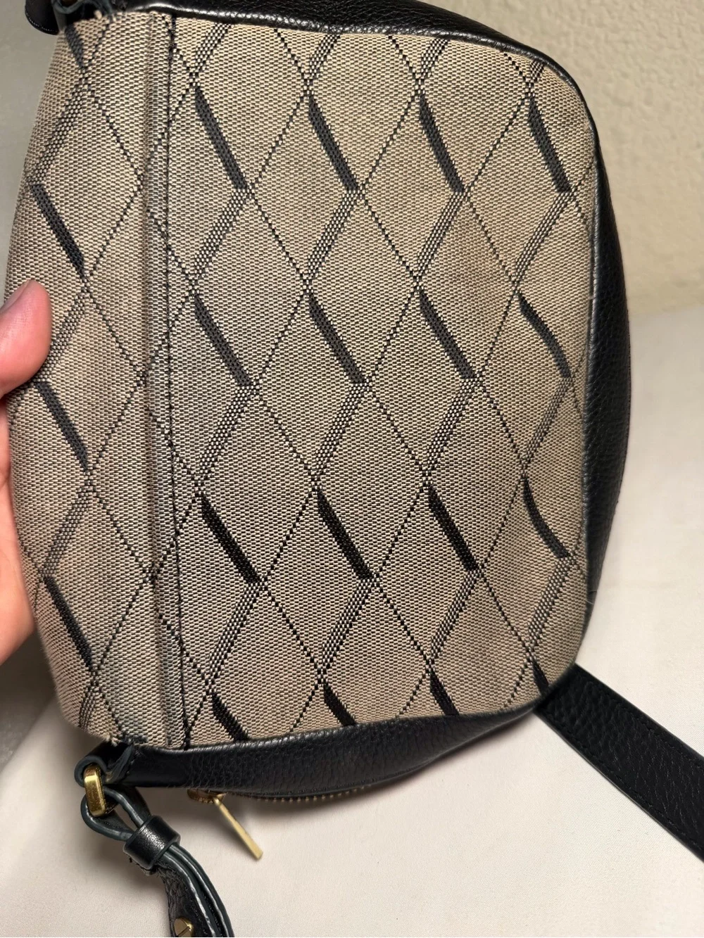 Fossil Taupe Patterned Crossbody with Black Trim